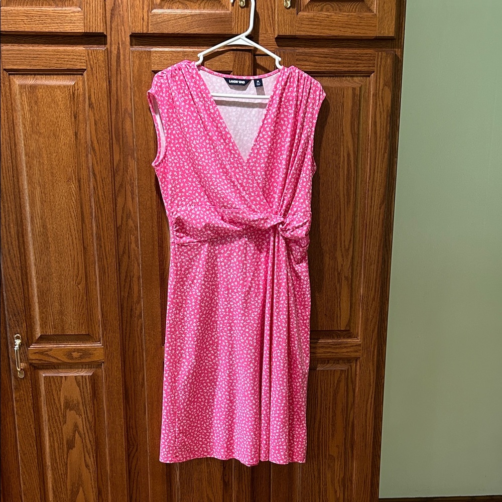 Lands' End Pink Polka Dot Midi Dress